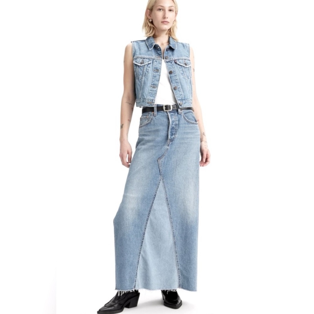 Levi's Light Blue Panel Denim Maxi Skirt